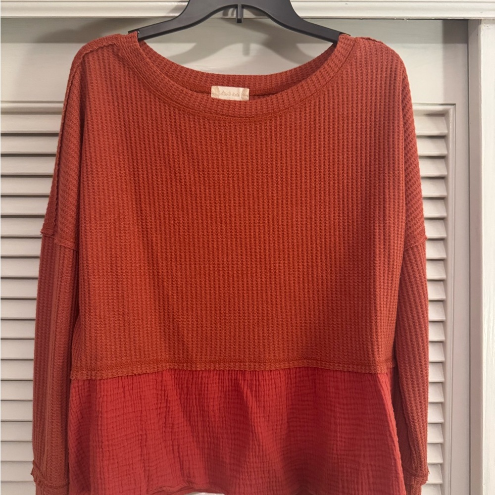 Altar'd State Two-Tone Waffle Knit Sweatshirt